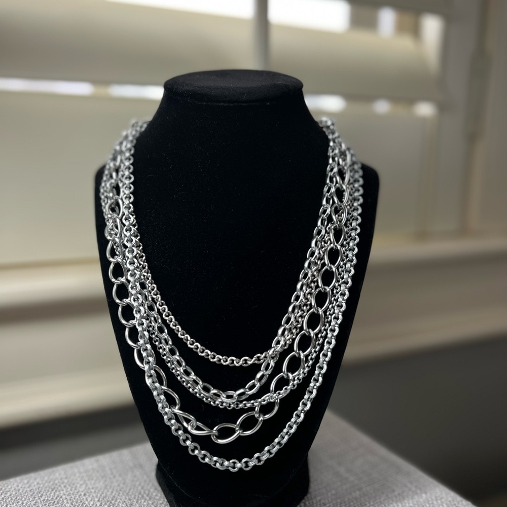 Sabika Silver Multi-Chain Adjustable Necklace! Exceptional Like New Condition!